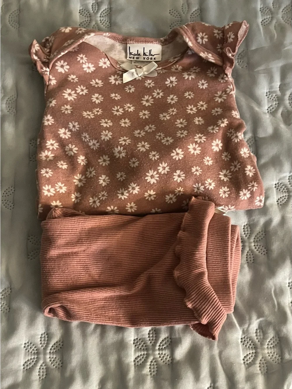 Nicole Miller Girls Dusty Rose Ribbed Ruffle Waist Leggings Set 9M